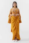 Buy_Suruchi Parakh_Yellow Crepe Printed Floral Motif V Neck Draped Ruffle Skirt Set _at_Aza_Fashions