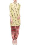 Buy_Soup by Sougat Paul_Pastel Yellow Printed Kurta With Striped Cowl Pants_at_Aza_Fashions