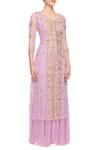 Astha Narang_Purple V Neck Embroidered Kurta Palazzo Set For Women_Online_at_Aza_Fashions