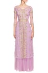 Shop_Astha Narang_Purple V Neck Embroidered Kurta Palazzo Set For Women_Online_at_Aza_Fashions