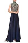 Buy_Kartikeya India_Blue High Neck Collar Embroidered Anarkali Gown  _at_Aza_Fashions
