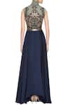 Shop_Kartikeya India_Blue High Neck Collar Embroidered Anarkali Gown  _at_Aza_Fashions