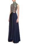 Buy_Kartikeya India_Blue High Neck Collar Embroidered Anarkali Gown  _Online_at_Aza_Fashions