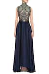 Shop_Kartikeya India_Blue High Neck Collar Embroidered Anarkali Gown  _Online_at_Aza_Fashions