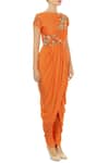 Tisha Saksena_Orange Embroidered Kurta And Churidar For Women_Online_at_Aza_Fashions