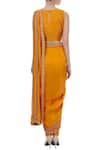 Shop_Tisha Saksena_Yellow Embroidered Floral Boat Neck Pant Saree With Blouse For Women_at_Aza_Fashions