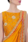 Tisha Saksena_Yellow Embroidered Floral Boat Neck Pant Saree With Blouse For Women_at_Aza_Fashions