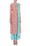 Shop_Aiman_Pink Mandarin Collar Embroidered Kurta Set For Women_Online_at_Aza_Fashions