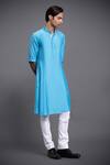 Shop_Raghavendra Rathore Jodhpur_Blue Bundi Linen Silk And Kurta Set _at_Aza_Fashions