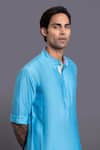 Raghavendra Rathore Jodhpur_Blue Bundi Linen Silk And Kurta Set _Online_at_Aza_Fashions