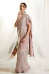 Tasuvure_Pink Pleated Saree Gown_Online_at_Aza_Fashions