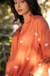 Kapraaaha_Orange Muslin Embroidered Floral Collared Neck Shirt And Pant Set _Online_at_Aza_Fashions