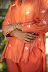 Shop_Kapraaaha_Orange Muslin Embroidered Floral Collared Neck Shirt And Pant Set _Online_at_Aza_Fashions