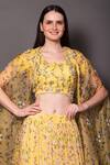 Buy_Vara by Vibha n Priti_Yellow Chiffon And Organza Print Floral Round Neck Tiered Lehenga Cape Set _Online_at_Aza_Fashions