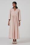 The Summer House_Pink Certified Organic Cotton Cambric Eli Plunge V Neck Dress_Online_at_Aza_Fashions