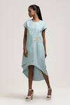 Jyoti Sachdev Iyer_Blue Cotton Round Asymmetric Embroidered Dress _Online_at_Aza_Fashions