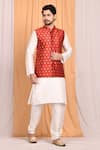 Buy_Aryavir Malhotra_Red Jacquard Silk Woven Leaf Bundi And Kurta Set _at_Aza_Fashions