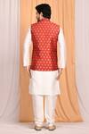 Shop_Aryavir Malhotra_Red Jacquard Silk Woven Leaf Bundi And Kurta Set _at_Aza_Fashions