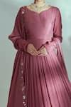 Buy_Suruchi Parakh_Pink Georgette, Lining Shantoon Sequin Work Leaf Pleated Anarkali With Dupatta _Online_at_Aza_Fashions