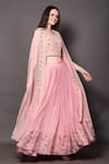 Vara by Vibha n Priti_Pink Chiffon And Georgette Placement Hand Embroidery Pleated Lehenga Cape _Online_at_Aza_Fashions