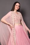 Buy_Vara by Vibha n Priti_Pink Chiffon And Georgette Placement Hand Embroidery Pleated Lehenga Cape _Online_at_Aza_Fashions