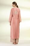 Shop_Gopi Vaid_Pink Dupatta Organza, Kurta And Pant Tussar Silk Thread Notched Embroidered Set _at_Aza_Fashions