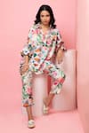 Rhe-Ana_Green Rayon Printed Pastel Floral Collared Neck Shirt And Pant Co-ord Set _Online_at_Aza_Fashions