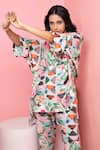 Rhe-Ana_Green Rayon Printed Pastel Floral Collared Neck Shirt And Pant Co-ord Set _at_Aza_Fashions