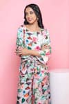 Shop_Rhe-Ana_Green Rayon Printed Pastel Floral Round Knotted Top And Pant Set _Online_at_Aza_Fashions