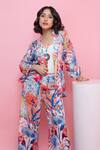 Shop_Rhe-Ana_Blue Rayon Printed Blooming Flower Blazer Shirt And Pant Co-ord Set  _Online_at_Aza_Fashions