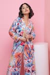 Rhe-Ana_Blue Rayon Printed Blooming Flower Blazer Shirt And Pant Co-ord Set  _at_Aza_Fashions