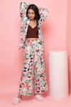 Rhe-Ana_Green Rayon Printed Pastel Floral Shawl Blazer Shirt And Pant Co-ord Set  _Online_at_Aza_Fashions