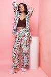 Shop_Rhe-Ana_Green Rayon Printed Pastel Floral Shawl Blazer Shirt And Pant Co-ord Set  _Online_at_Aza_Fashions