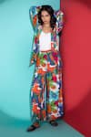 Rhe-Ana_Orange Rayon Printed Abstract Floral Blazer Shirt And Pant Co-ord Set  _Online_at_Aza_Fashions