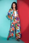 Shop_Rhe-Ana_Orange Rayon Printed Abstract Floral Blazer Shirt And Pant Co-ord Set  _Online_at_Aza_Fashions