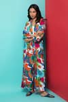 Rhe-Ana_Orange Rayon Printed Abstract Floral Blazer Shirt And Pant Co-ord Set  _at_Aza_Fashions