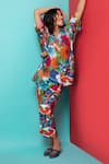 Shop_Rhe-Ana_Orange Rayon Printed Abstract Floral Collared Shirt And Pant Co-ord Set  _Online_at_Aza_Fashions