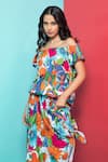 Rhe-Ana_Orange Rayon Printed Abstract Floral Top And Skirt Co-ord Set _at_Aza_Fashions