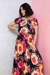 Rhe-Ana_Black Rayon Printed Abstract Floral Vibrant Top And Skirt Co-ord Set  _at_Aza_Fashions