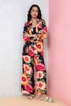 Rhe-Ana_Black Rayon Printed Vibrant Floral Blazer Shirt And Pant Co-ord Set  _Online_at_Aza_Fashions