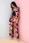 Buy_Rhe-Ana_Black Rayon Printed Vibrant Floral Blazer Shirt And Pant Co-ord Set  _Online_at_Aza_Fashions