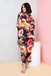 Rhe-Ana_Black Rayon Printed Vibrant Floral Collared Shirt And Pant Co-ord Set  _Online_at_Aza_Fashions