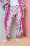 Shop_Rhe-Ana_Pink Cape  Linen/cotton Blend Printed Floral Overlay And Straight Pant Set 