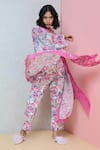 Buy_Rhe-Ana_Pink Cape  Linen/cotton Blend Printed Overlay And Straight Pant Set  _Online_at_Aza_Fashions