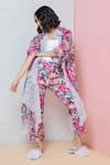 Buy_Rhe-Ana_Magenta Cape - Linen/cotton Blend Printed Vibrant And Pant Co-ord Set  _Online_at_Aza_Fashions