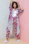 Shop_Rhe-Ana_Magenta Cape - Linen/cotton Blend Printed Vibrant And Pant Co-ord Set  _Online_at_Aza_Fashions