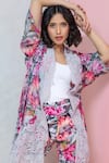 Shop_Rhe-Ana_Magenta Cape - Linen/cotton Blend Printed Vibrant And Pant Co-ord Set  