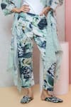 Buy_Rhe-Ana_Green Cape  Linen/cotton Blend Printed Overlay And Straight Pant Set  