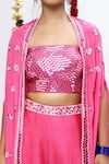 Shian_Pink Silk Dupion Embellished Thread Cape Open Mirror Sharara Set  _Online_at_Aza_Fashions