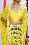 Shian_Yellow Silk Dupion Embellished Thread Cape Open Sharara Set  _Online_at_Aza_Fashions